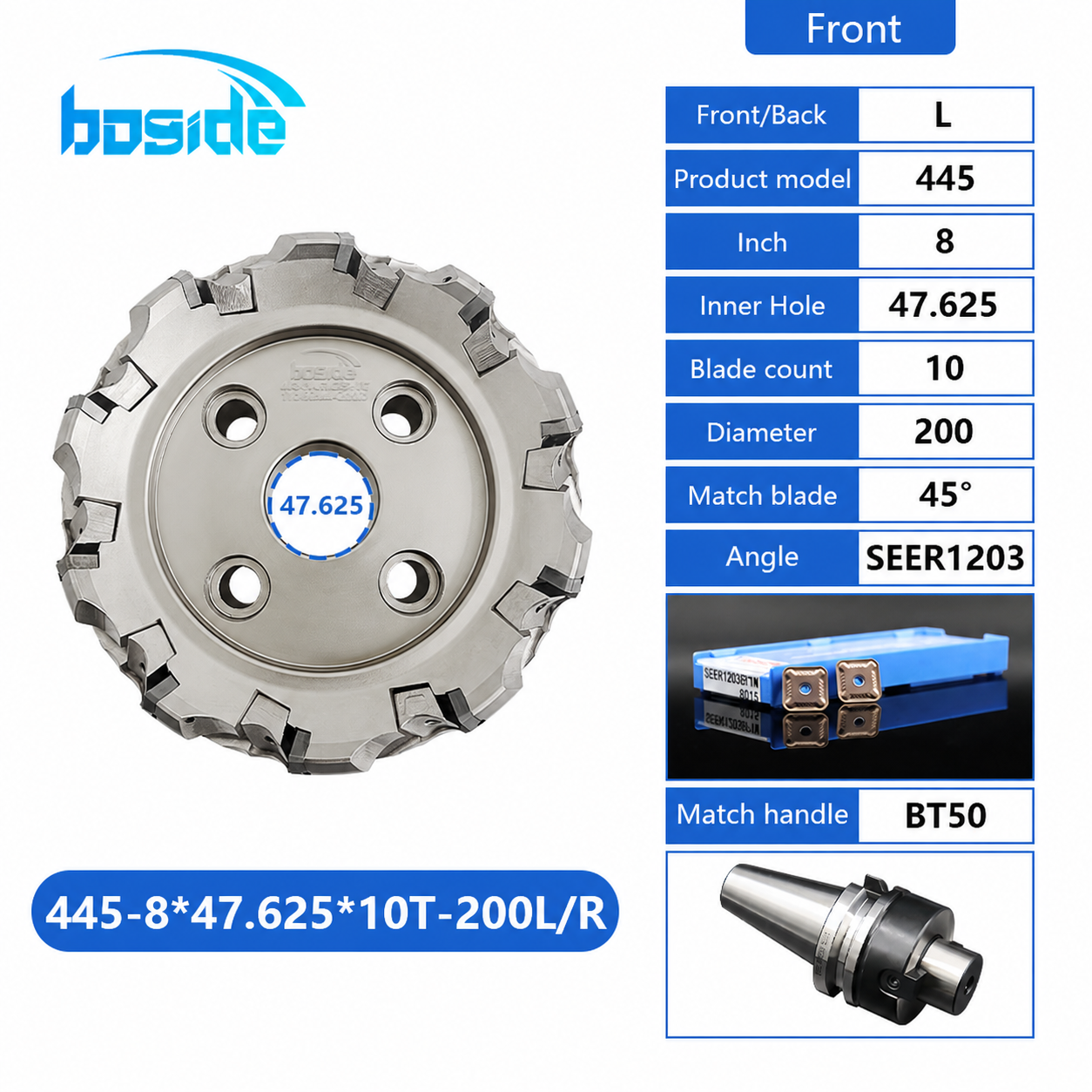 BOFA 445 200 mm precision face milling cutter L and R configuration